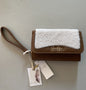 Jessica Simpson Vienna Trifold Wristlet Wallet Shearling Sherpa Almond Brown