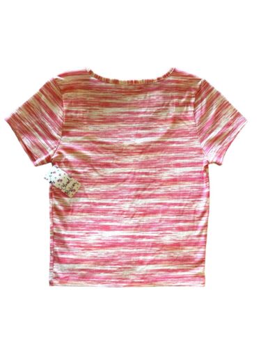 Cloud Dancer Stripe Round Neck Baby Tee, Women's Size L, Pink NEW MSRP $24.99