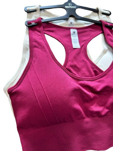 90 Degree By Reflex~Seamless Madeleine Racerback~Wine/Ivory Bra Set-2~Large~WOW!
