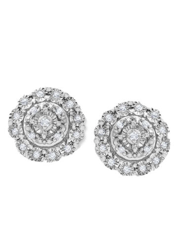 Diamond Halo Cluster Stud Earrings (1/10 ct. t.w.) in Sterling Silver NEW