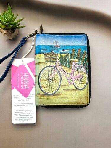 ANNA ANUSCHKA~BEACH DAY HAND-PAINTED  LEATHER~WRISTLET WALLET~ Handcrafted~ RARE