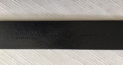 MICHAEL KORS BELT BLACK WITH LARGE PRINTED MK LOGO SILVER BUCKLE LARGE MSRP $48