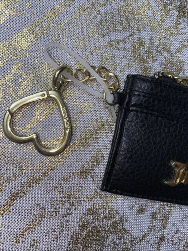 JUICY COUTURE BLACK ZIPPERED UP CARD CASE KEY RING WALLET NEW RETAIL $35
