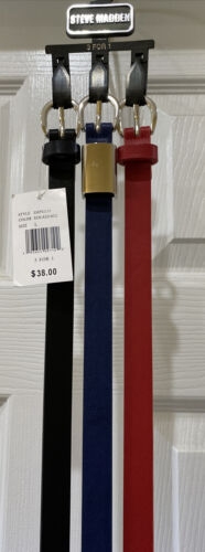 Steve Madden Women's 3 For 1 Belts Skinny Black Navy Red 3 For The Price Of One