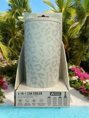 HydraPeak~4 In 1 Can Cooler~ Non Slip Rubber Base~Cream Leopard ~GREAT PURCHASE!