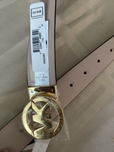Michael Kors Belt Reversible Print Logo Vanilla Floral&Pink Gold~Tone MK Buckle❤
