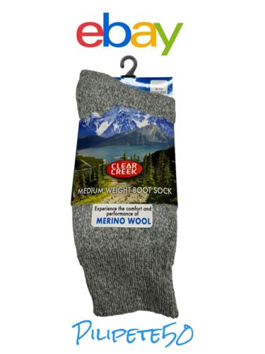 Merino Wool Clear Creek Medium Weight Boot Sock Shoe Size 6-12 Heather Gray~WARM