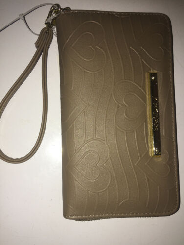 Betsey Johnson Zip Around Wallet/Wristlet Raised Hearts Stone Color NWT