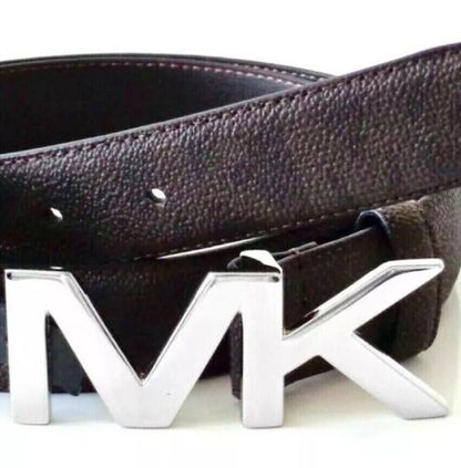 MICHAEL KORS BELT BROWN WITH PRINTED MK LOGO SILVER MK BUCKLE MSRP $48