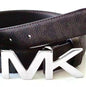MICHAEL KORS BELT BROWN WITH PRINTED MK LOGO SILVER MK BUCKLE MSRP $48