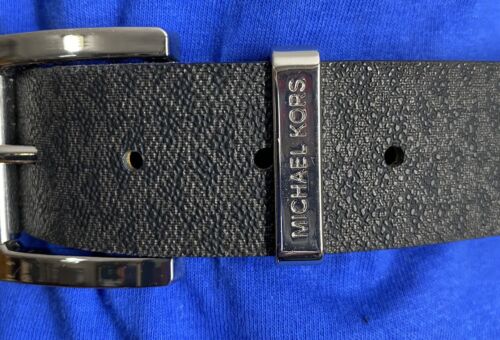 MICHAEL KORS BELT BLACK MK LOGO WITH SILVER BUCKLE WITH METAL MK BELT LOOP