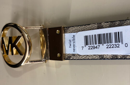 MICHAEL KORS BELT REVERSIBLE BLACK/MK LOGO TAN GOLD MK LOGO BUCKLE SKINNY