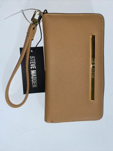 STEVE MADDEN WALLET WRISTLET SADDLE COLOR SMOOTH TEXTURED GOLD ZIPPER