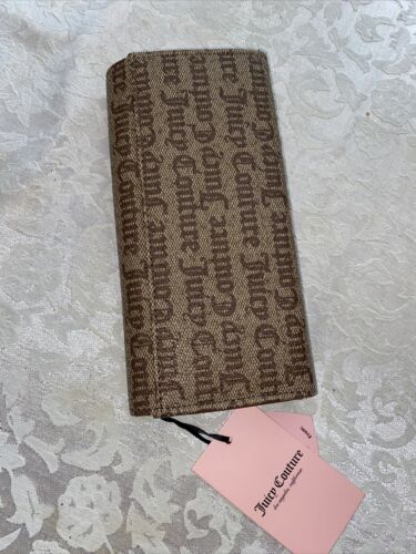 JUICY COUTURE GLAM ELONGATED FLAP WALLET~CLUTCH CHESTNUT CHINO LOGO~JUST FOR YOU