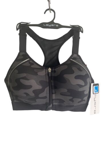 LAYER 8 MAXIMUM SUPPORT-CROSSBACK~Sz. M~ Sports Bra CAMO Fitted Front Zipper-NEW