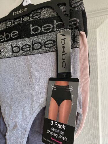 bebe Women 3 Pck Seamless Shaping Briefs~Tummy Control~Shape Hips & Lifts Rear M