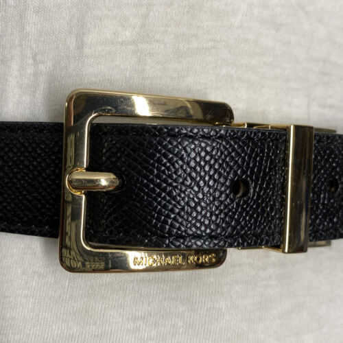 MICHAEL KORS BELT REVERSIBLE BEIGE MK LOGO/ BLACK GOLD BUCKLE