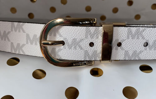 MICHAEL KORS BELT REVERSIBLE LUGGAGE/WHITE WITH MK LOGO GOLD "C" BUCKLE