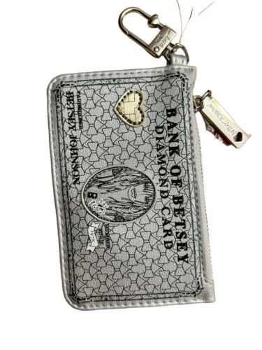 BETSEY JOHNSON XOMINI Wallet CARD HOLDER Silver Zip Bank Of Betsey Diamond NWT