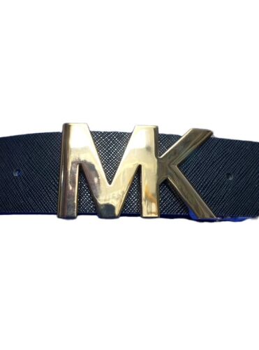 MICHAEL KORS BELT REVERSIBLE BLACK PRINTED MINI LOGO TO BLACK MK SILVER BUCKLE