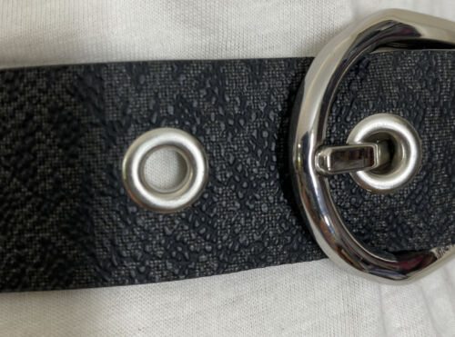 MICHAEL KORS BELT BLACK/BROWN REVERSIBLE MINI MK LOGO WITH SILVER BUCKLE