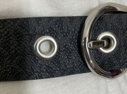MICHAEL KORS BELT BLACK/BROWN REVERSIBLE MINI MK LOGO WITH SILVER BUCKLE