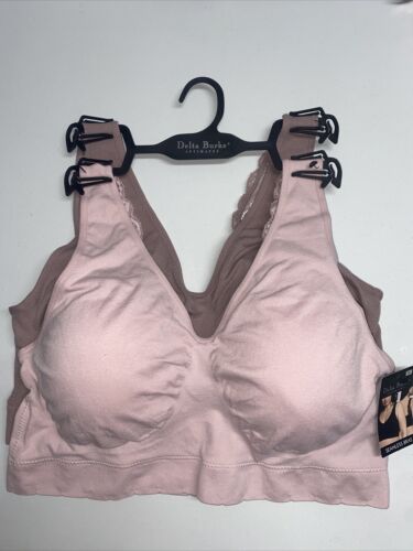 Delta Burke 2-Pack Seamless Bras Sz.2X Soft Comfort Lounge Removable Pads~ CUTE!