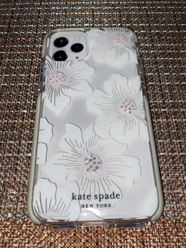 KATE SPADE PHONE CASE iPhone 11 PRO HOLLYHOCK FLOWERS WITH RHINESTONES BEAUTIFUL