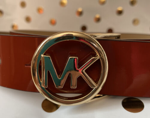MICHAEL KORS BELT BURNT ORANGE GLOSS LEATHER GOLD LOGO BUCKLE KORS STYLE!!!
