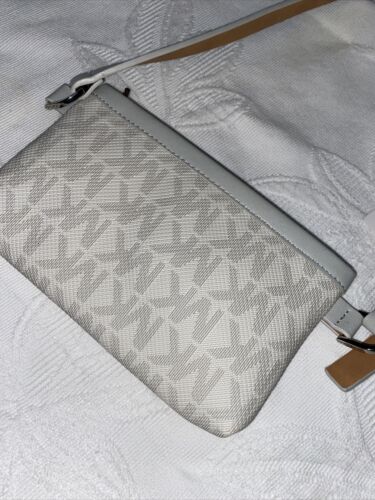 MICHAEL KORS Fanny Pack White Light Gray Edge And Logo Med  Genuine Leather!