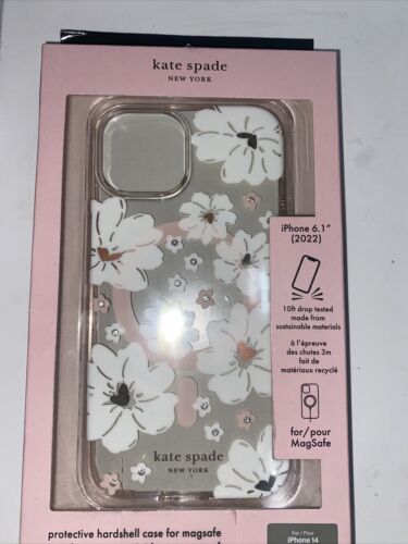 Kate Spade Protective Case~iPhone 13 Clear Floral Pink & Rhinestones~MagSafe NEW