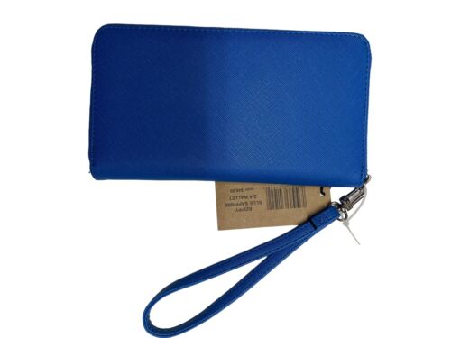 STEVE MADDEN WALLET WRISTLET BLUE SMOOTH TEXTURED SILVER ZIPPER~REAR FIND!
