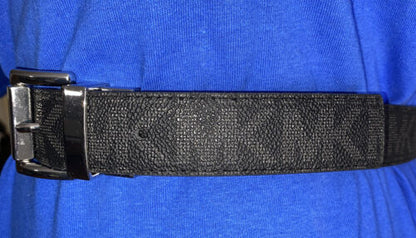MICHAEL KORS BELT BLACK TO BLACK MK LOGO TWIST REVSESIBLE SILVER BUCKLE MSRP $58