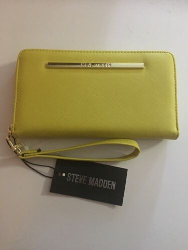 STEVE MADDEN WALLET WRISTLET CITRON SMOOTH TEXTURED GOLD ZIPPER "ADD SOME COLOR"