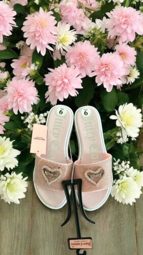 JUICY COUTURE YOUR LOVE PINK BLUSH RHINESTONES BLING SLIDES SANDAL Size 8M~NWT