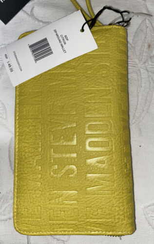STEVE MADDEN WALLET WRISTLET CITRON STAMPED LOGO SILVER ZIPPER