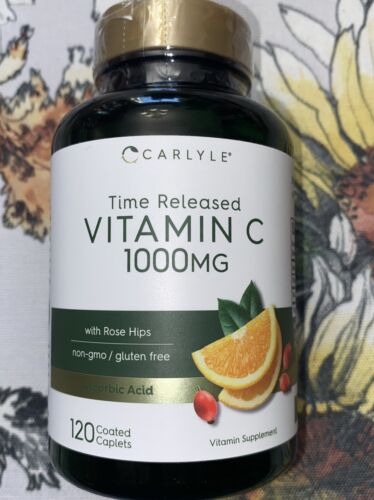 Vitamin C 1000mg with Rose Hips | 120 Caplets | Vegetarian | by Carlyle