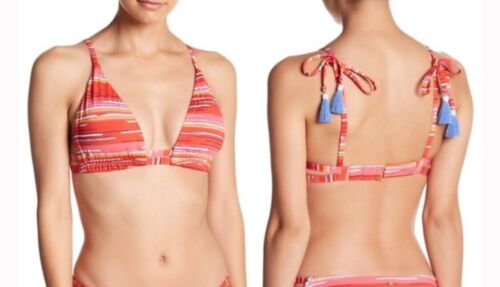 Dolce Vita Women's Medium Swim. Bikini Top Orange Cheeky Stripe Padded & Bottom