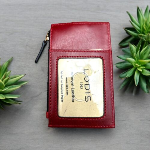 Lodis Red RFID Protection Cardholder Window ID Leather Bifold Wallet~ QUALITY!!
