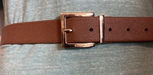 MICHAEL KORS BELT REVERSIBLE CREAM LUGGAGE LEATHER MK LOGO GOLD BUCKLE