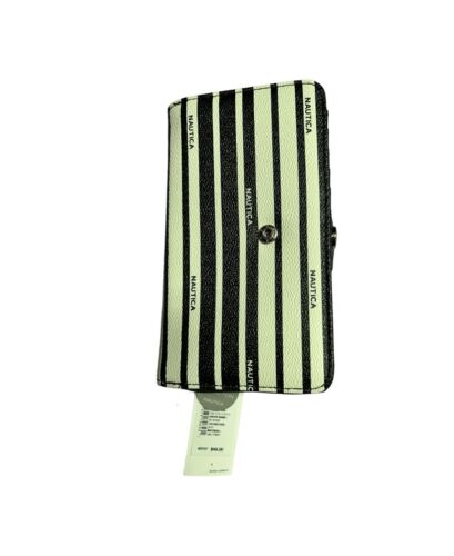 Nautica Wallet Clutch RFID Protection-Black&White Stripes~Bifold Logo-Zip Around