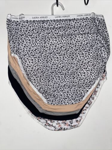 LAURA ASHLEY Intimates Cotton-Spandex Brief Panties~Size L~5 pair Style LS9221