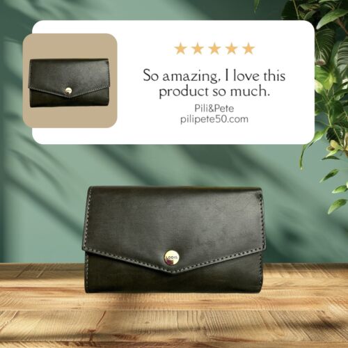 LODIS Mónica Large Flap Trifold Wallet~ Glaze Leather Genuine~ Dark Green~UNIQUE