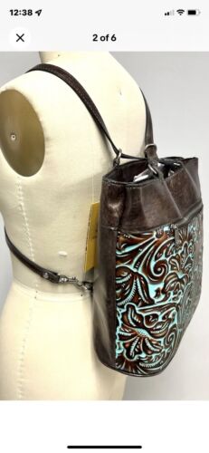 Patricia Nash Albi Tooled Turquoise Convertible Backpack  Tooled $249.00~UNIQUE