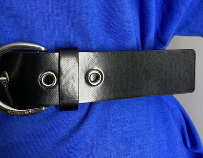 MICHAEL KORS BELT BLACK WITH SILVER EYELETS AND SILVER BUCKLE