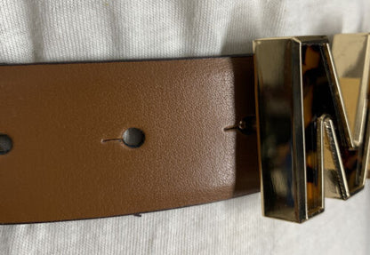 MICHAEL KORS BELT TAN WITH MK TORTOISE SHELL GOLD BUCKLE WOW!!!