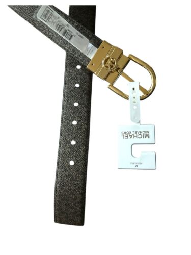 Michael Kors Belt Twist Reversible Leather MK Logo Buckle White /Brown Logo