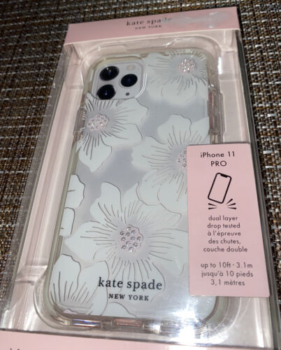 KATE SPADE PHONE CASE iPhone 11 PRO HOLLYHOCK FLOWERS WITH RHINESTONES BEAUTIFUL