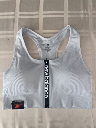 NEW BALANCE Medium Impact Sports Bra Style #R000440 GRAY~ FRONT ZIP LOGO
