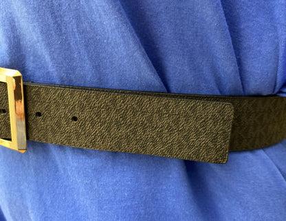 MICHAEL KORS BELT BLACK MK LOGO RECTANGLE GOLD BUCKLE REALLY NICE!!!